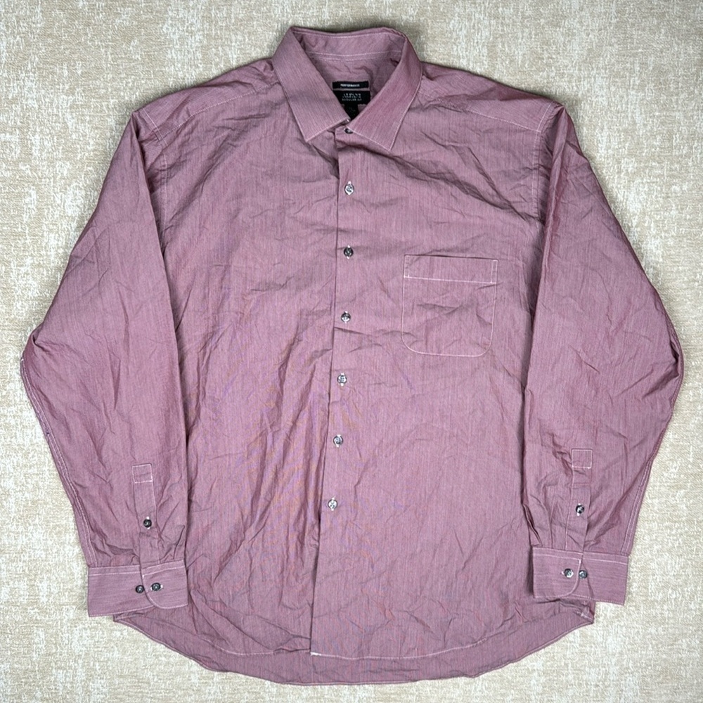 ALFANI Men's Dress Shirt Performance Regular Fit Burgundy XL 17 to 17-1/2 36-37